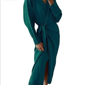 𝅺EXLURA Wrap Knit Sweater Maxi Dress with Side Tie NWT